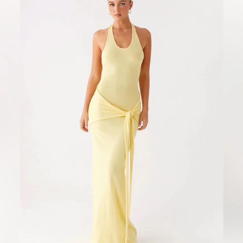 Peppermayo Yellow Halter Maxi Dress with Side Tie - Picture 3 of 5